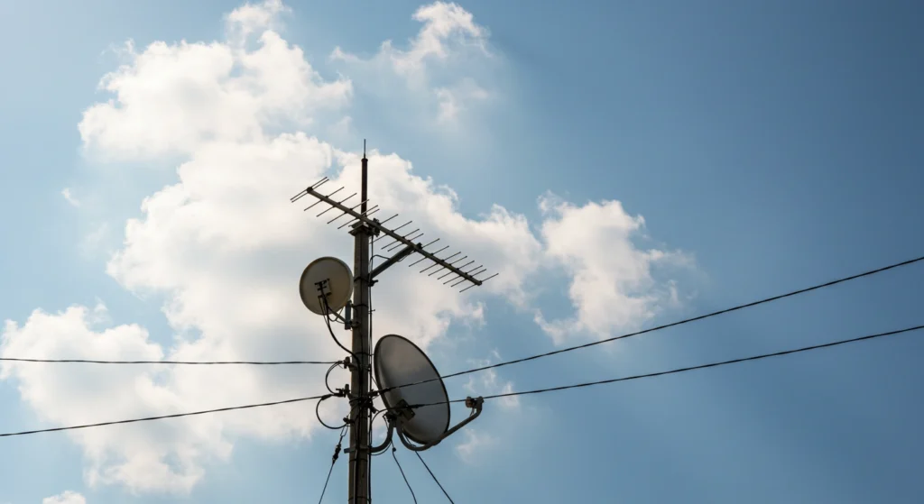 TV antenna installation on a rooftop for better signal