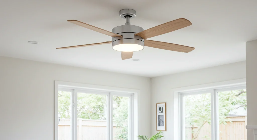 Ceiling fan installation in a modern living room