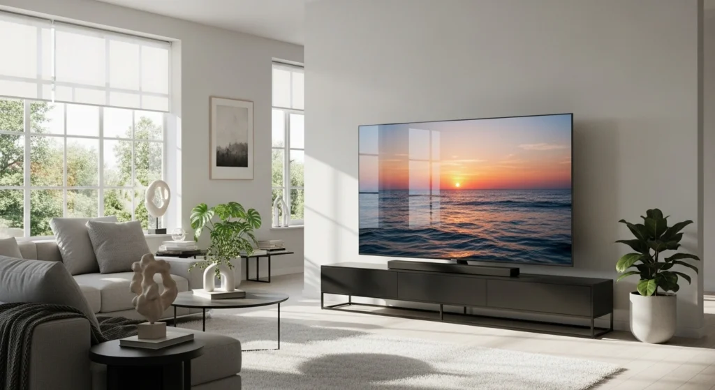 Entertainment system setup with TV and surround sound