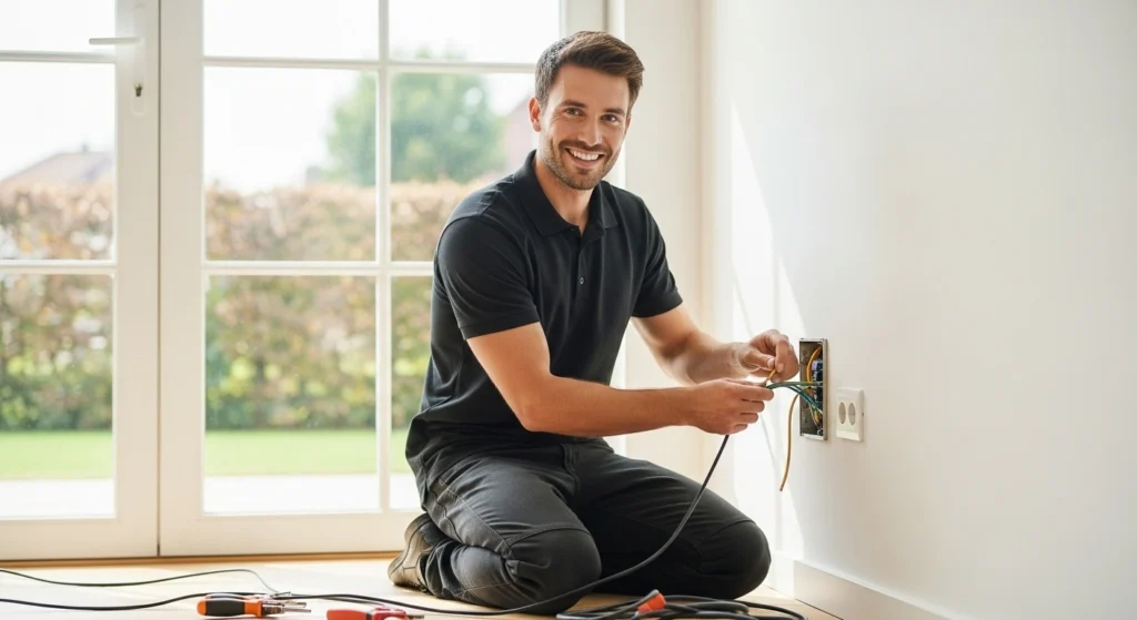 Electrician performing emergency power point installation in Chifley