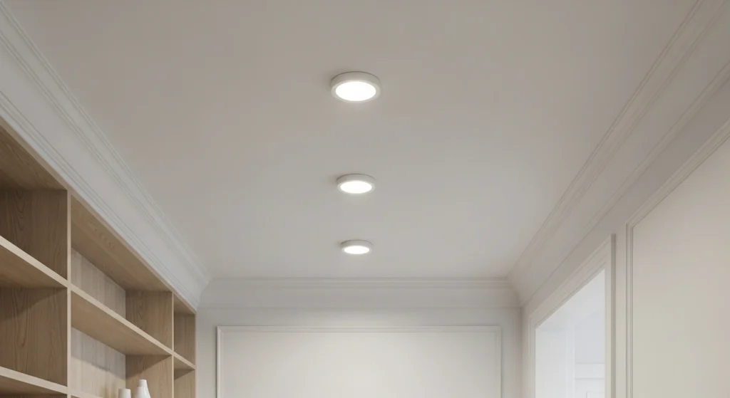 Downlights being installed in a ceiling