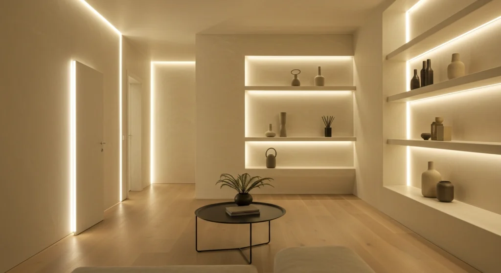 LED downlights installed in a modern living room