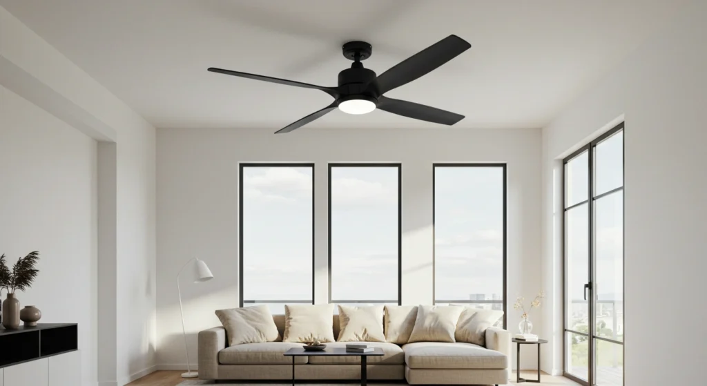 Ceiling fan installation in a modern living room