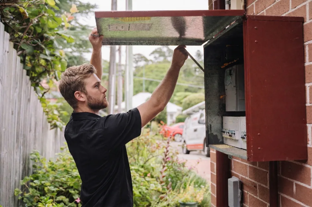 Electrician installing downlights in a Chifley home